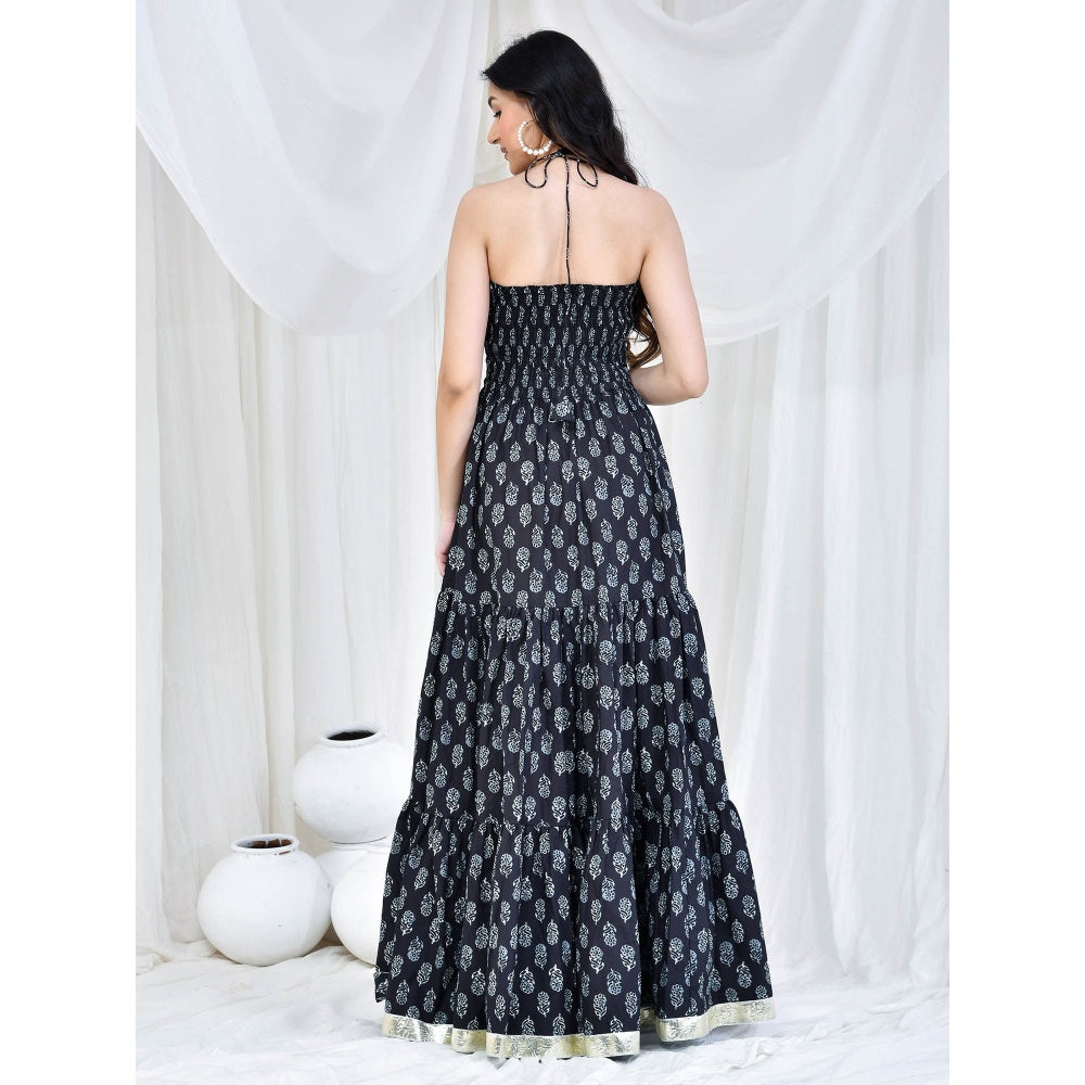 Bannhi by Priyanka Rathore Black Printed Cotton Dress