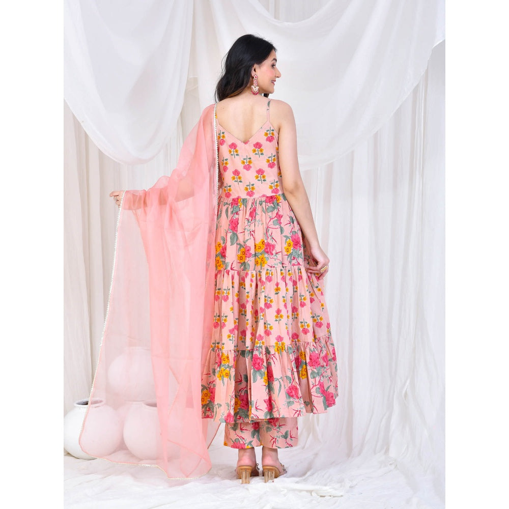 Bannhi by Priyanka Rathore Peach Radha Cotton Anarkali With Pant And Dupatta (Set of 3)
