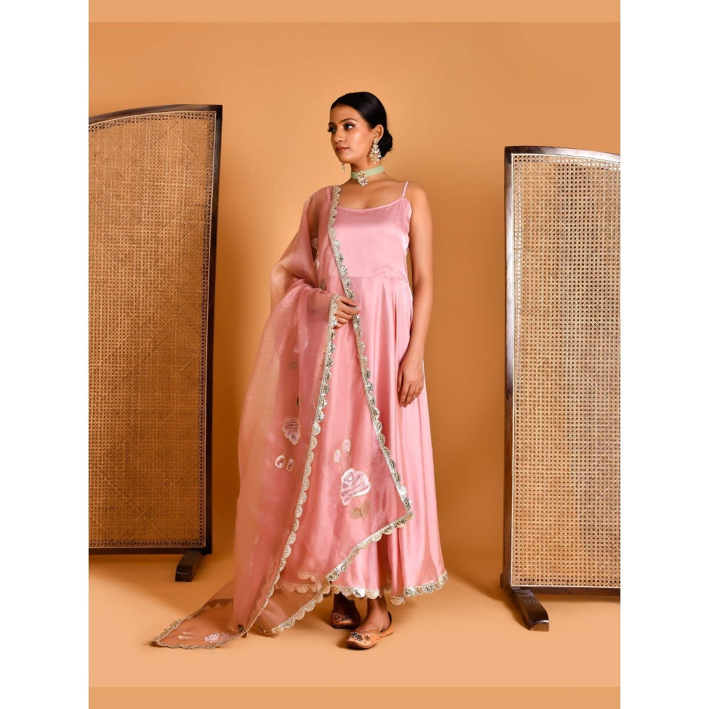Bannhi Pink Megha Hand Painted Anarkali With Pant and Dupatta