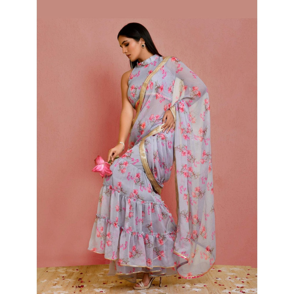 Bannhi Grey Kasturi Pre-Stitched Saree With Stitched Blouse