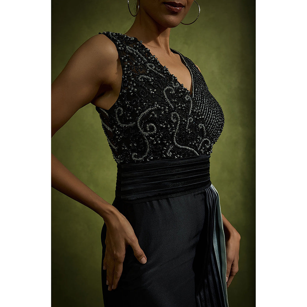 BABITA M Black Ombre Pleated Drape Gown