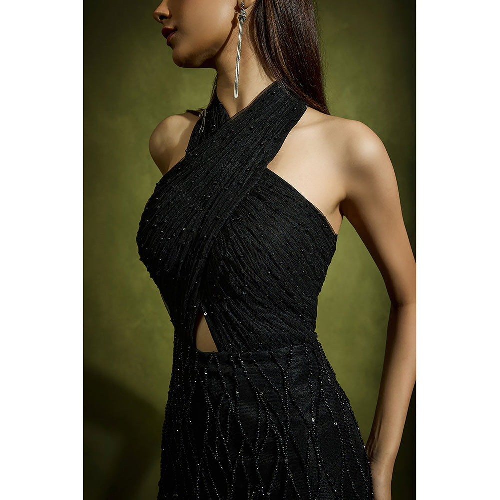 BABITA M Black Halter Short Dress