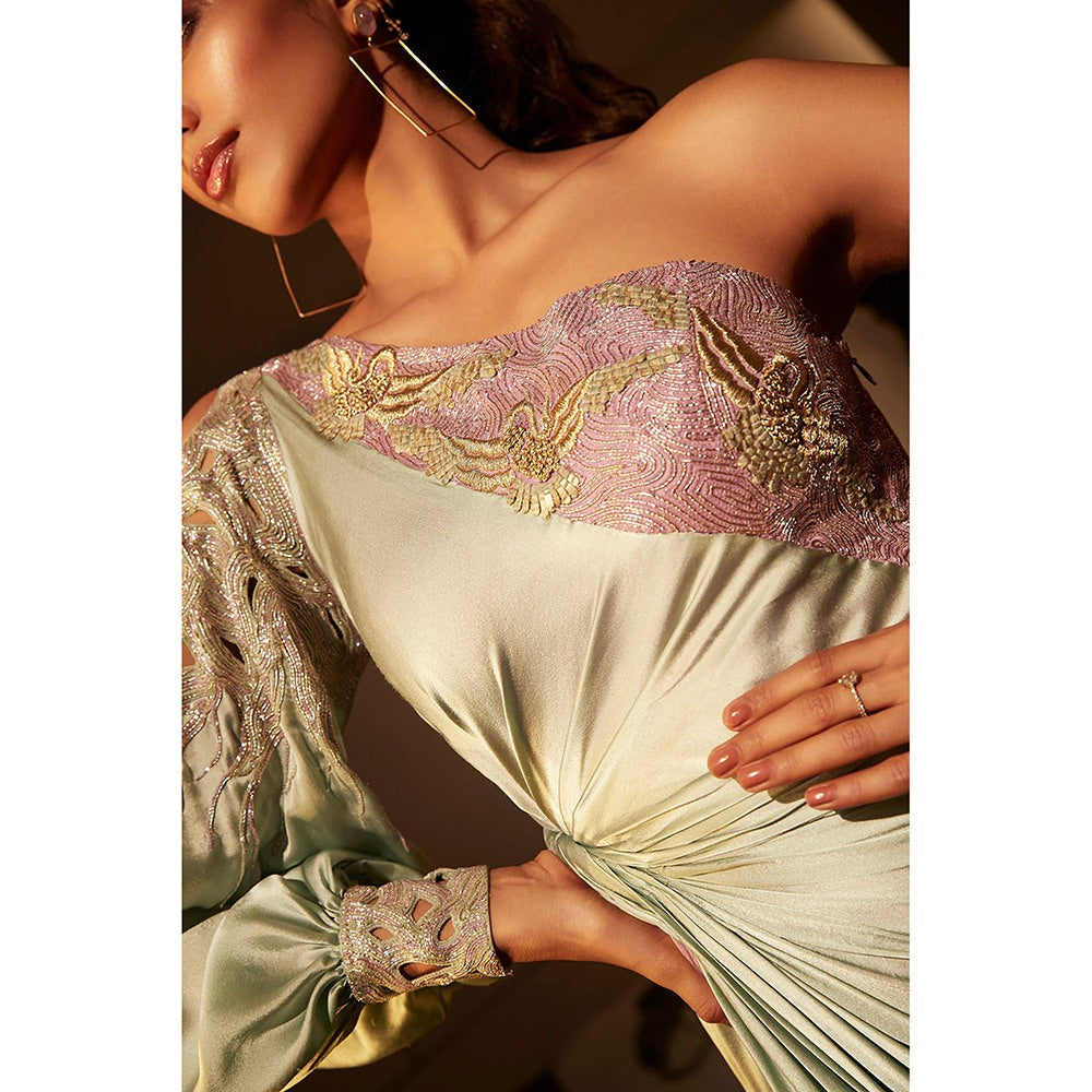 BABITA M Green One Shoulder Longline Drape Jumpsuit