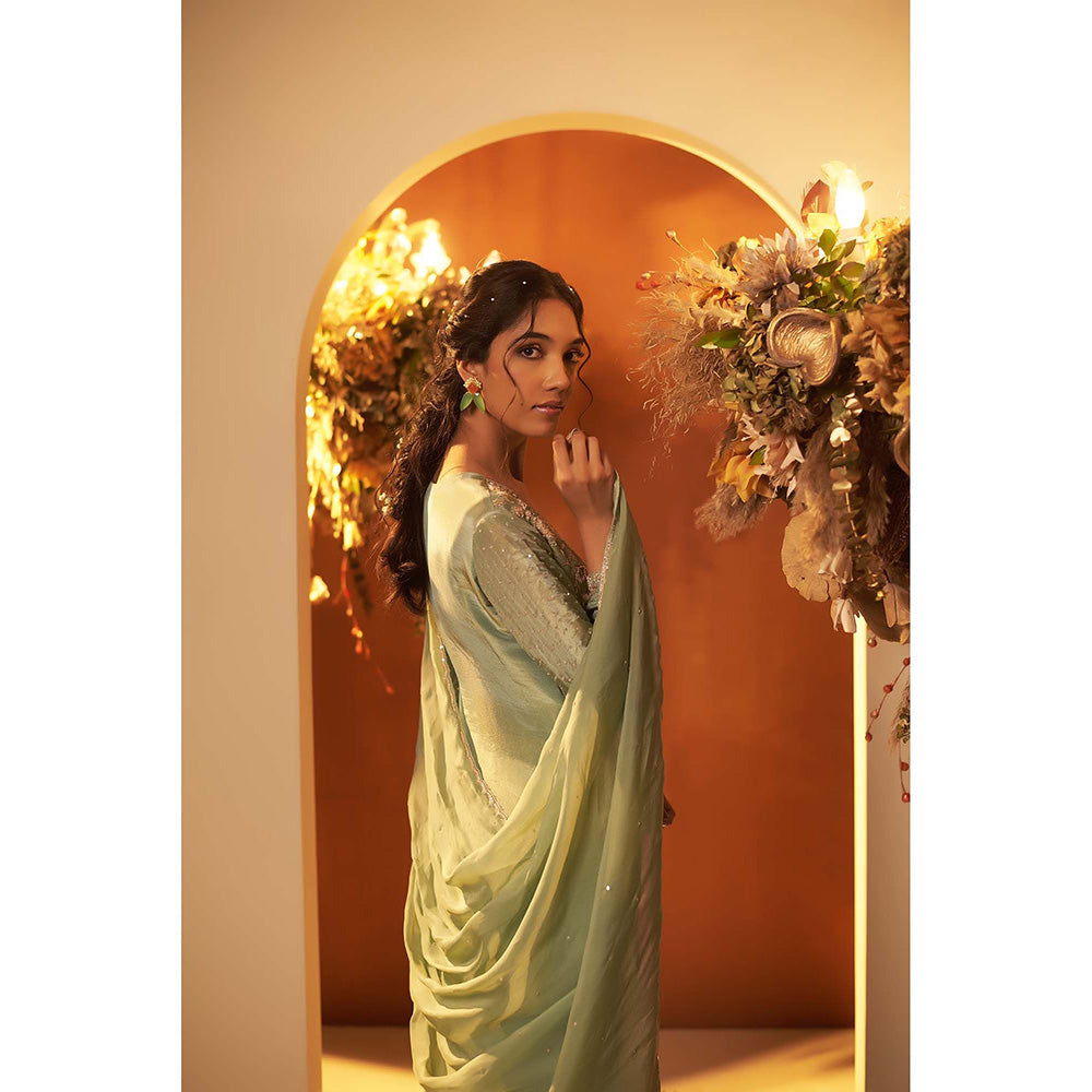 Baidehi Mint Green Embroidere Kurta with Sharara and Dupatta (Set of 3)