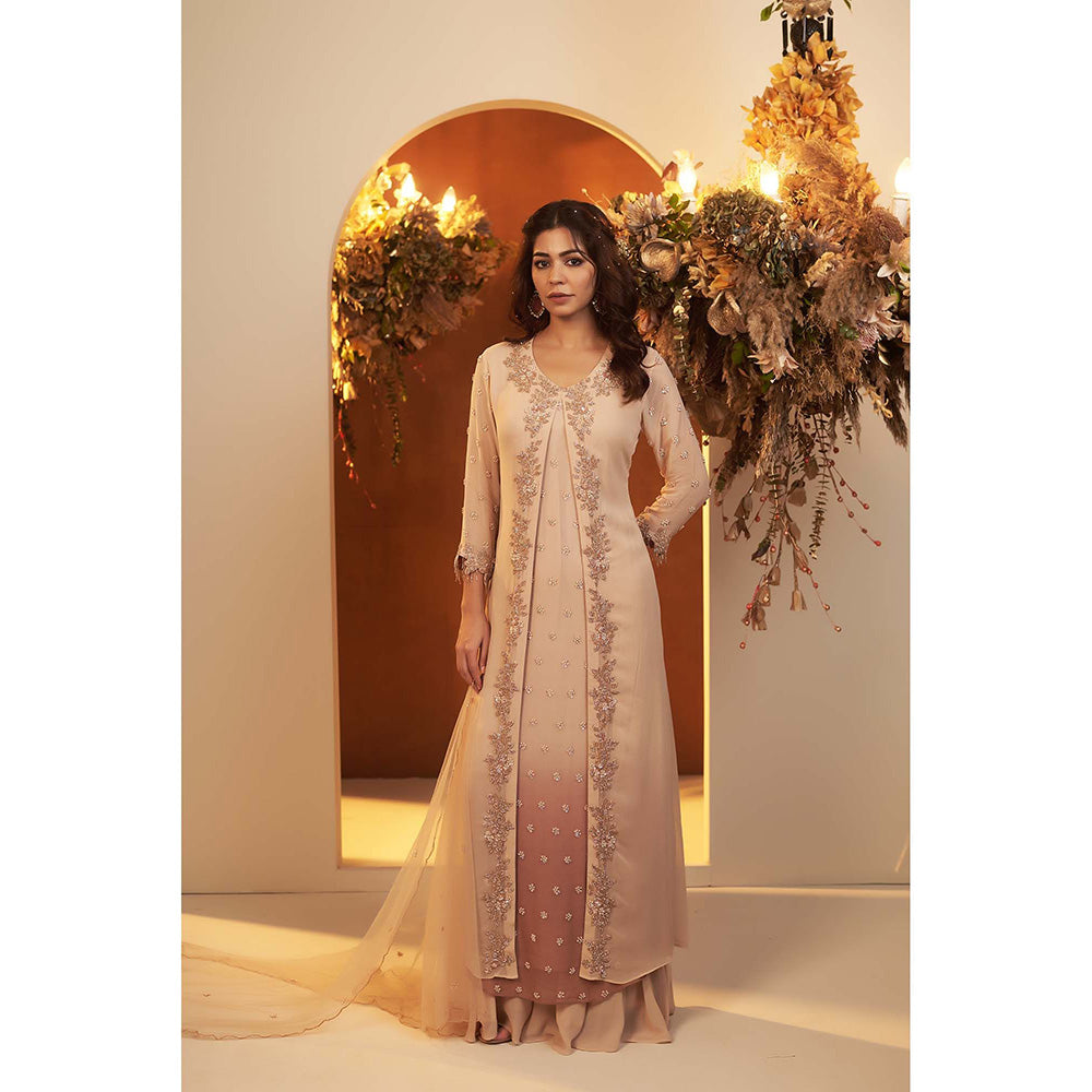 Baidehi Beige Jacket with Ombre Anarkali Kurta Palazzo and Dupatta (Set of 4)