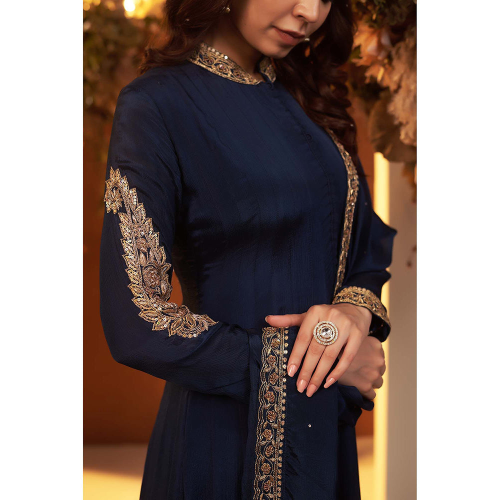 Baidehi Deep Navy Blue Embroidered Anarkali Kurta with Dupatta (Set of 2)