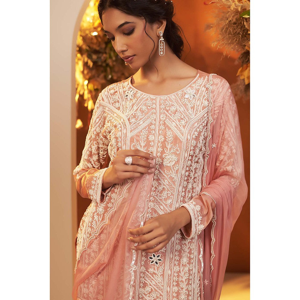 Baidehi Dusty Pink Embroidered Kurta with Palazzo and Dupatta (Set of 3)