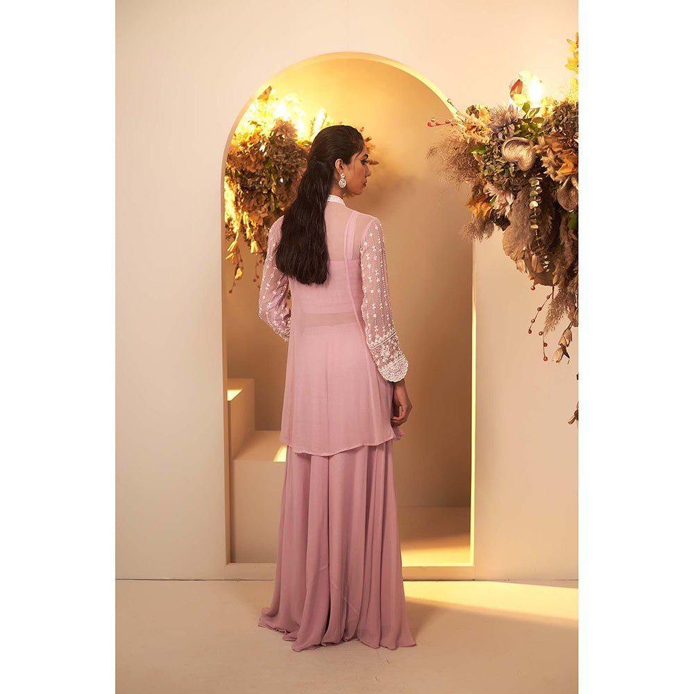 Baidehi Pink Long Peplum Kurta with Palazzo and Bustier (Set of 3)