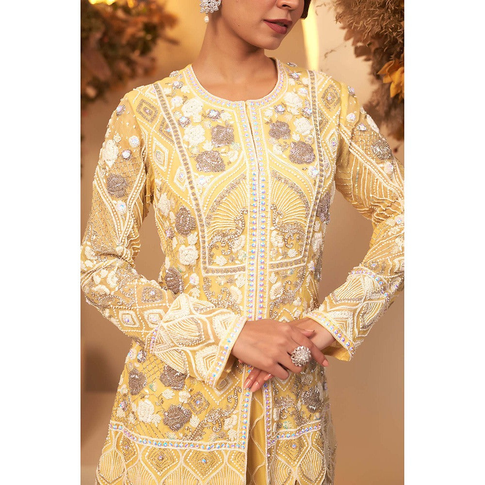 Baidehi Pastel Yellow Embroidered Short Kurta with Palazzo (Set of 2)