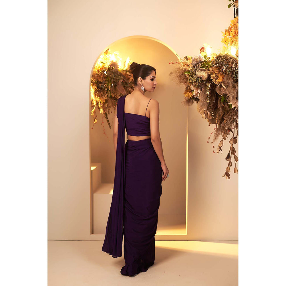 Baidehi Purple Pre-Drape Saree with Stitched Blouse and Cape