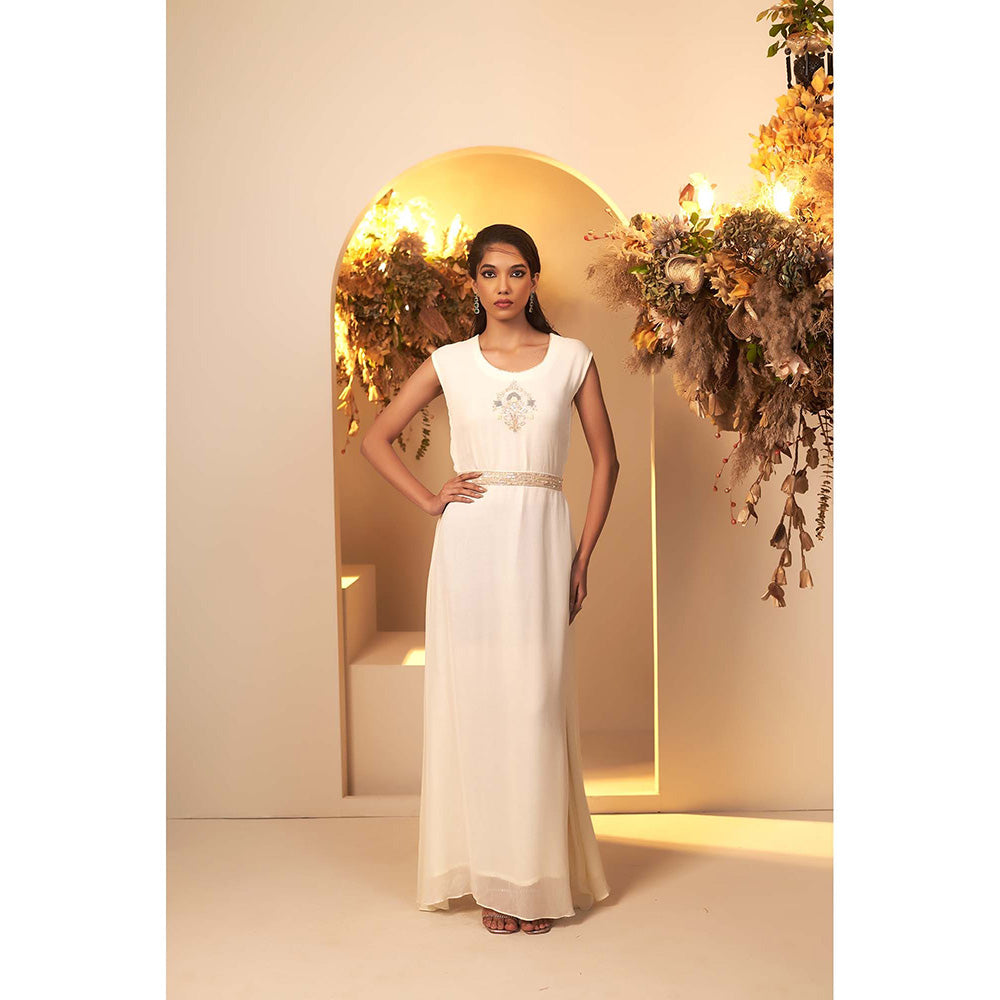 Baidehi Pearl White Gown Paired with Jacket and Belt (Set of 3)