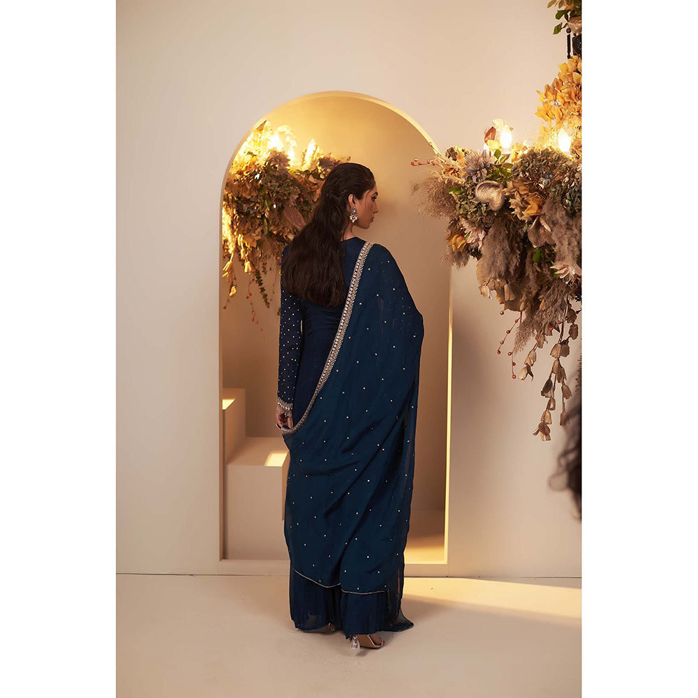Baidehi English Blue Embroidered Kurta with Sharara and Dupatta (Set of 3)