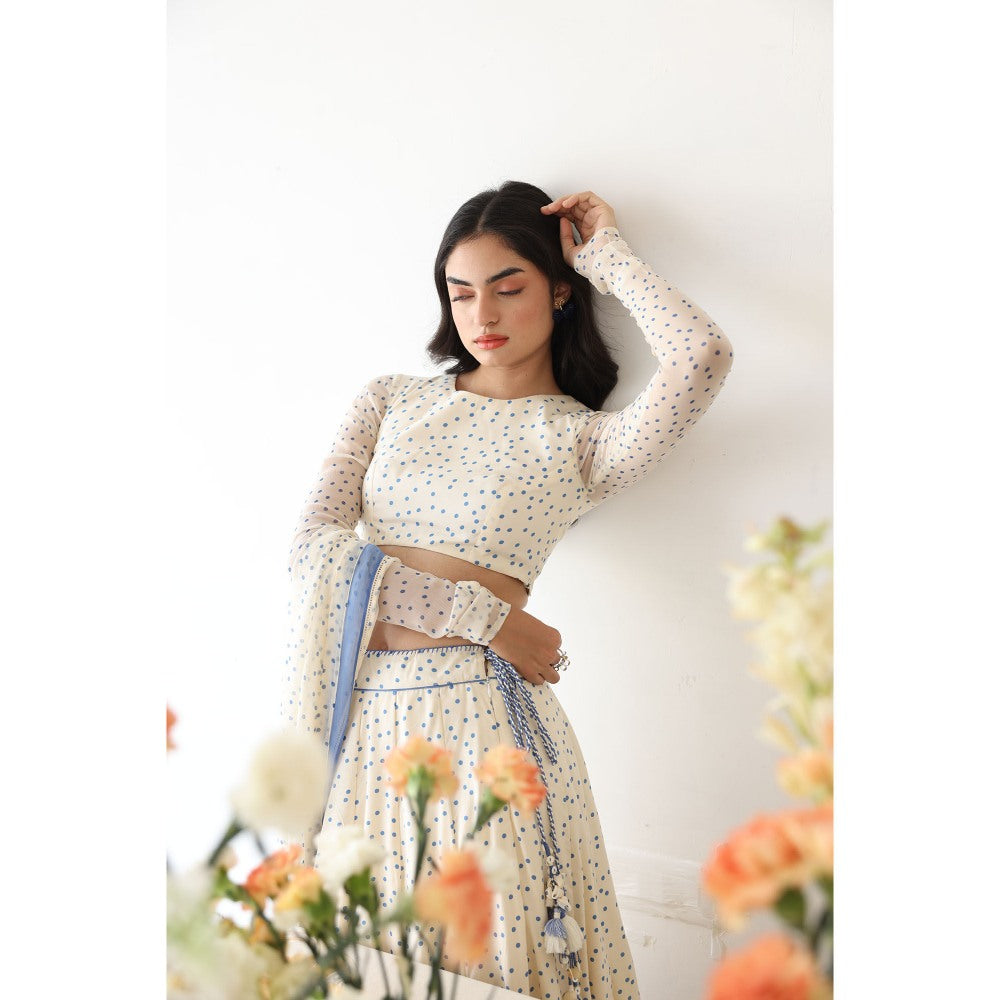 Baise Gaba Petal Lehenga Top with Dupatta (Set of 3)