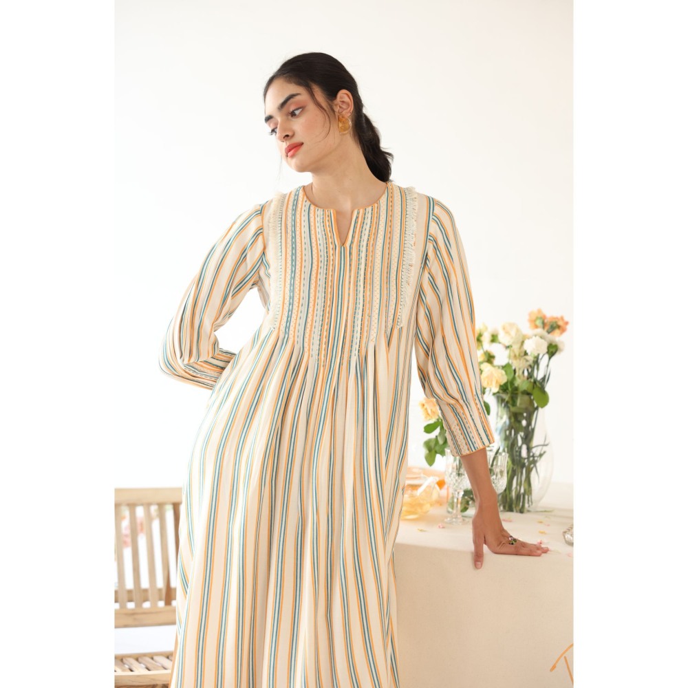 Baise Gaba Sepia Stripe Printed Kurta with Pant (Set of 2)