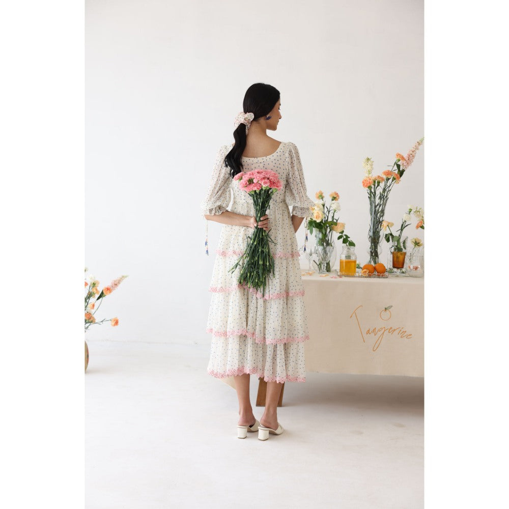 Baise Gaba Off White Polka Dots Lush Midi Dress