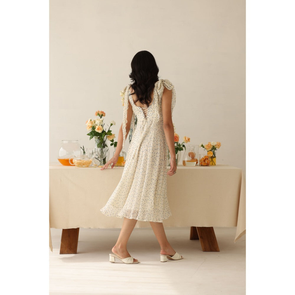 Baise Gaba Off White Polka Dots Melody Midi Dress