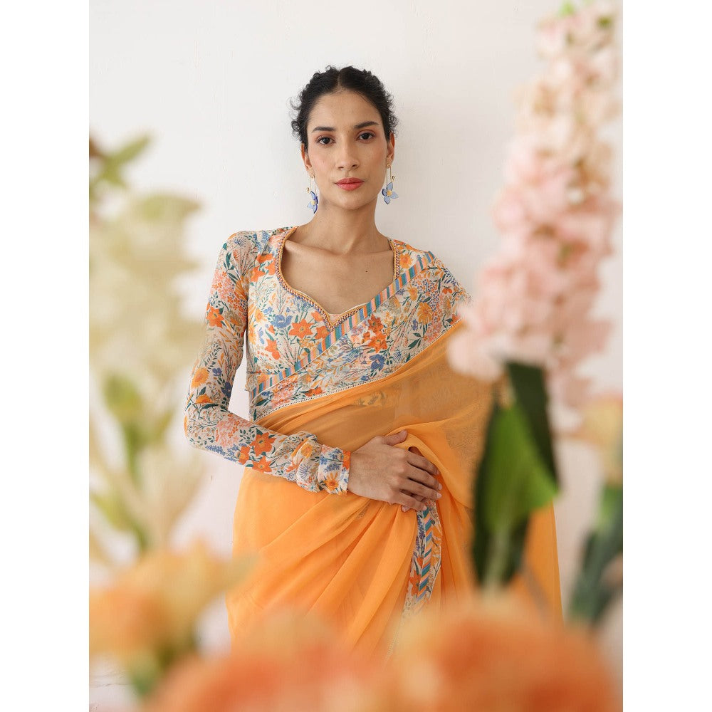 Baise Gaba Tangelo Orange Saree with Unstitched Blouse