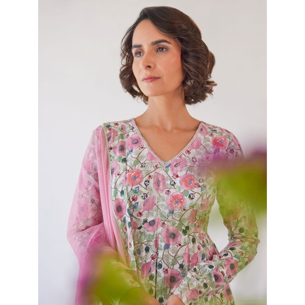 Baise Gaba Multi-Color Floral Printed Sakura Anarkali Kurta with Pant & Dupatta (Set of 3)