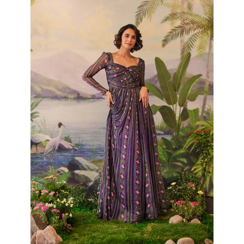 Baise Gaba Purple Printed Tarini Evening Gown