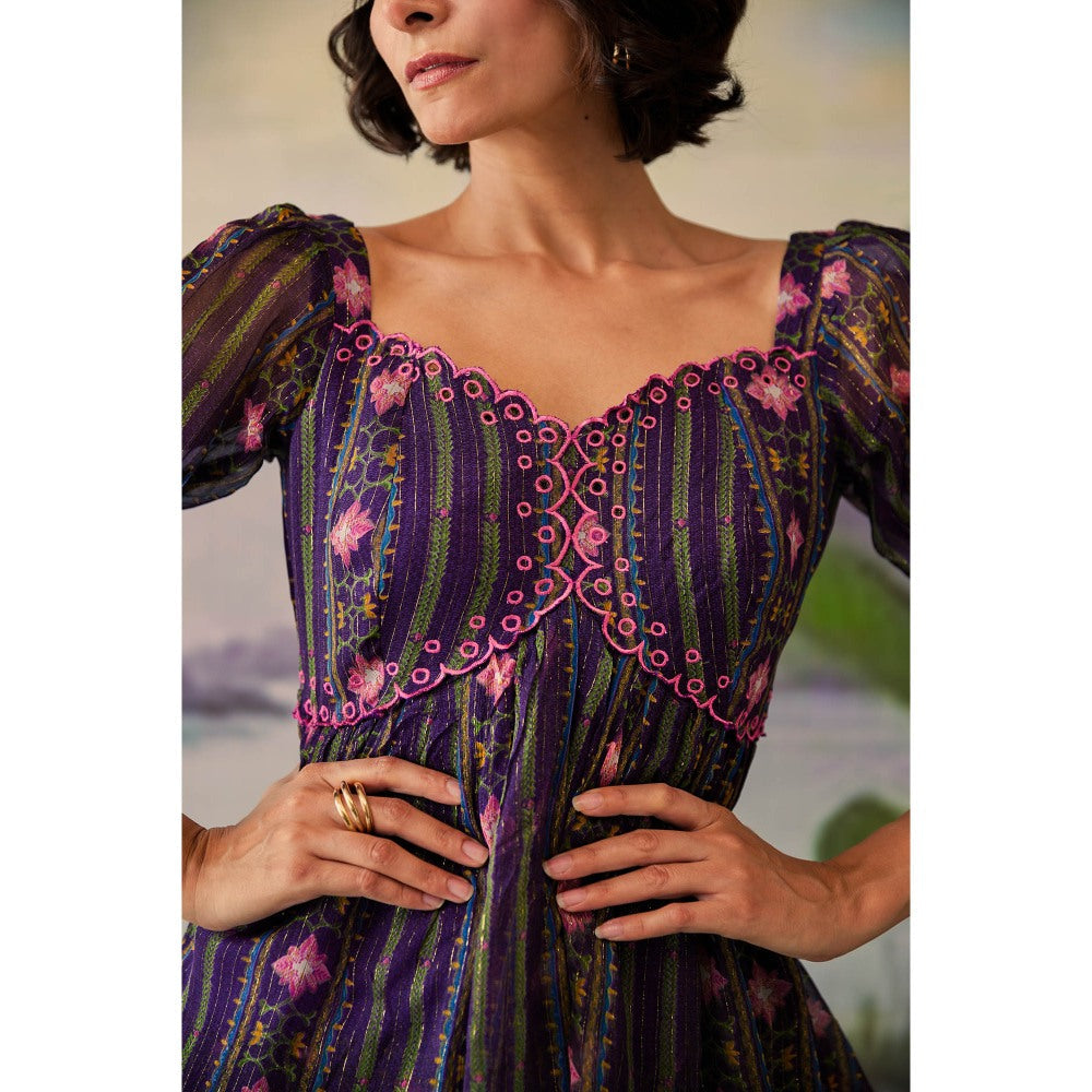 Baise Gaba Purple Embroidery Printed Vaanya Dress