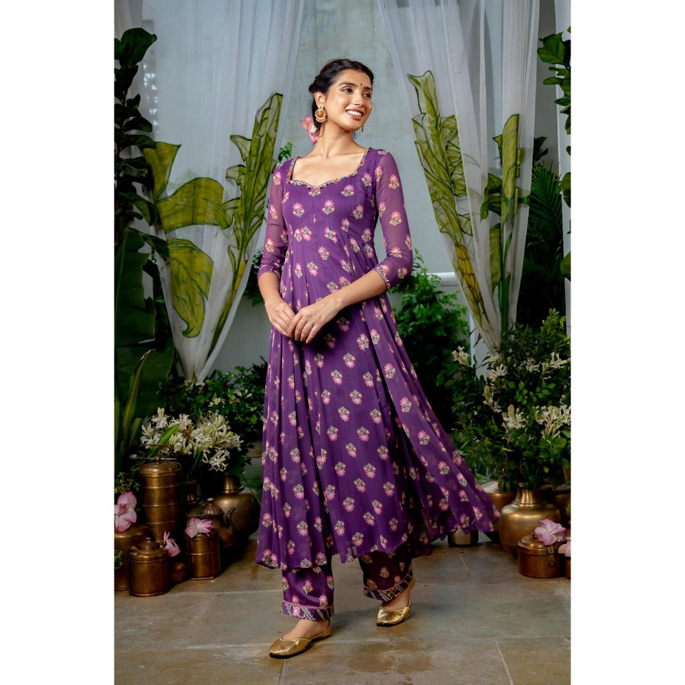 Baise Gaba Keerthi Purple Anarkali Kurta with Pant and Dupatta (Set of 3)