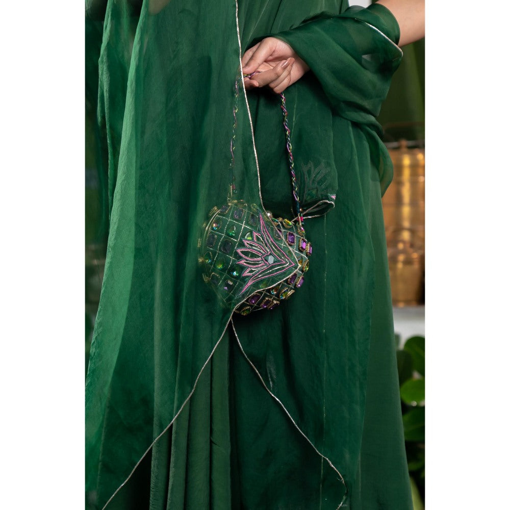 Baise Gaba Maanasa Green Anarkali Kurta with Pant and Dupatta (Set of 3)