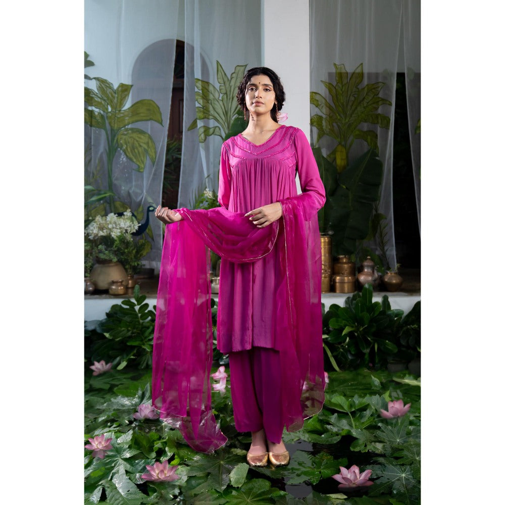 Baise Gaba Anamika Pink Anarkali Kurta with Salwar and Dupatta (Set of 3)