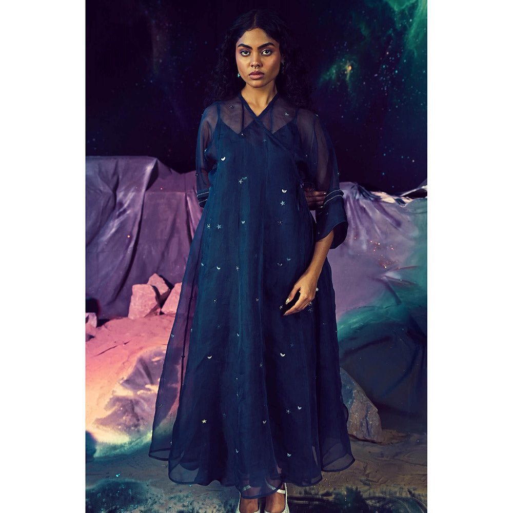 Baise Gaba Navy Blue Meteor Dress with Slip (Set of 2)
