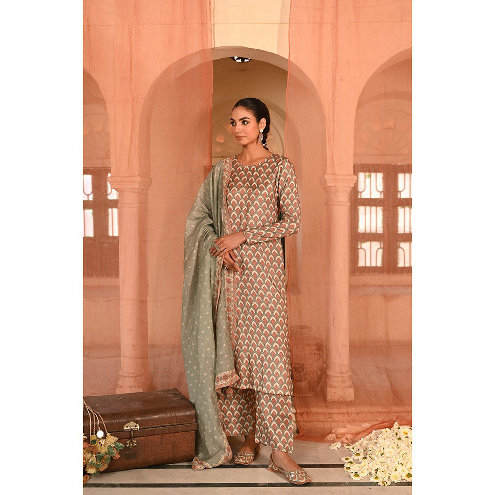 Baise Gaba Multi-Color Mor Darbar Printed Kurta with Pant and Dupatta (Set of 3)