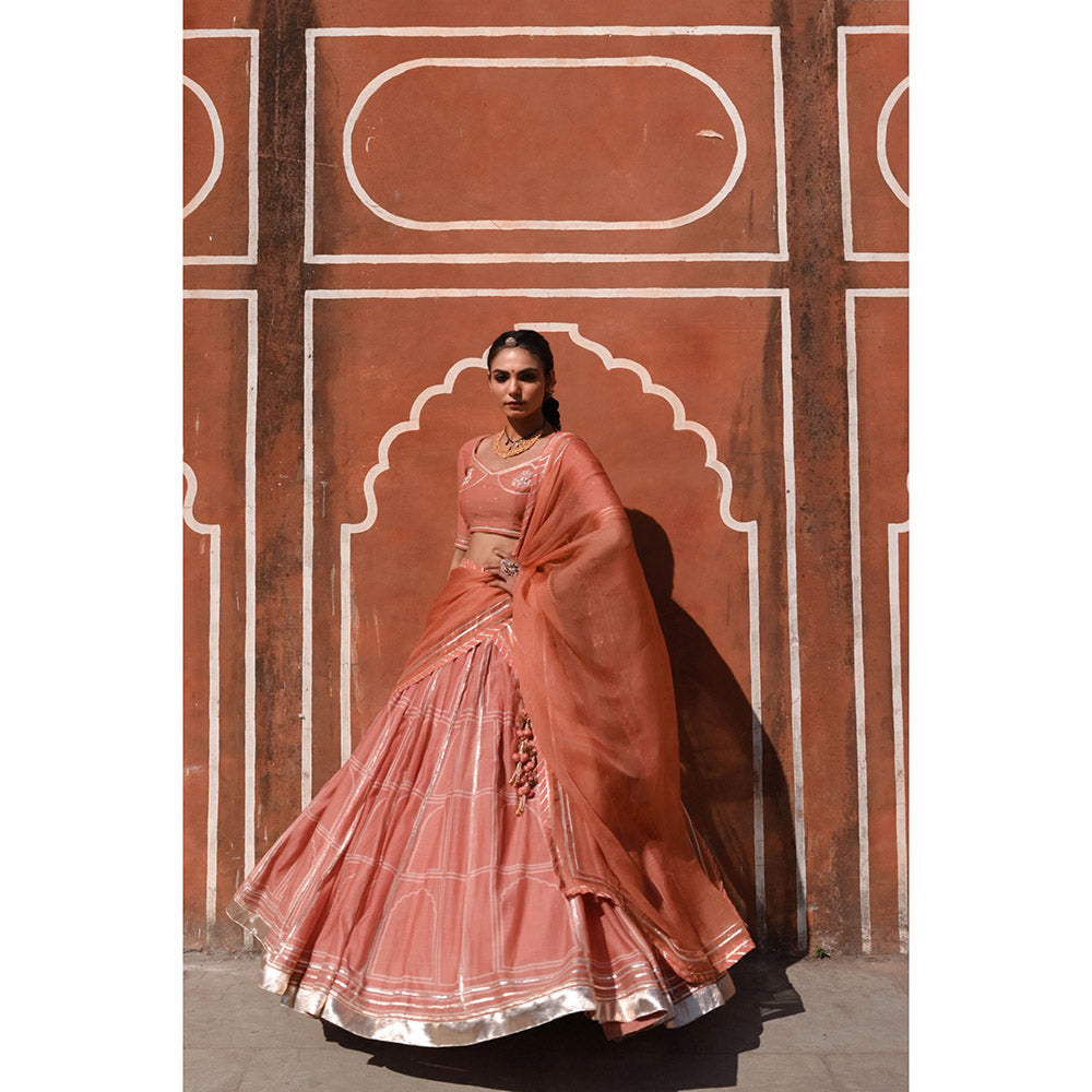 Baise Gaba Hawa Mahal Gota Work Blouse with Lehenga and Dupatta (Set of 4)