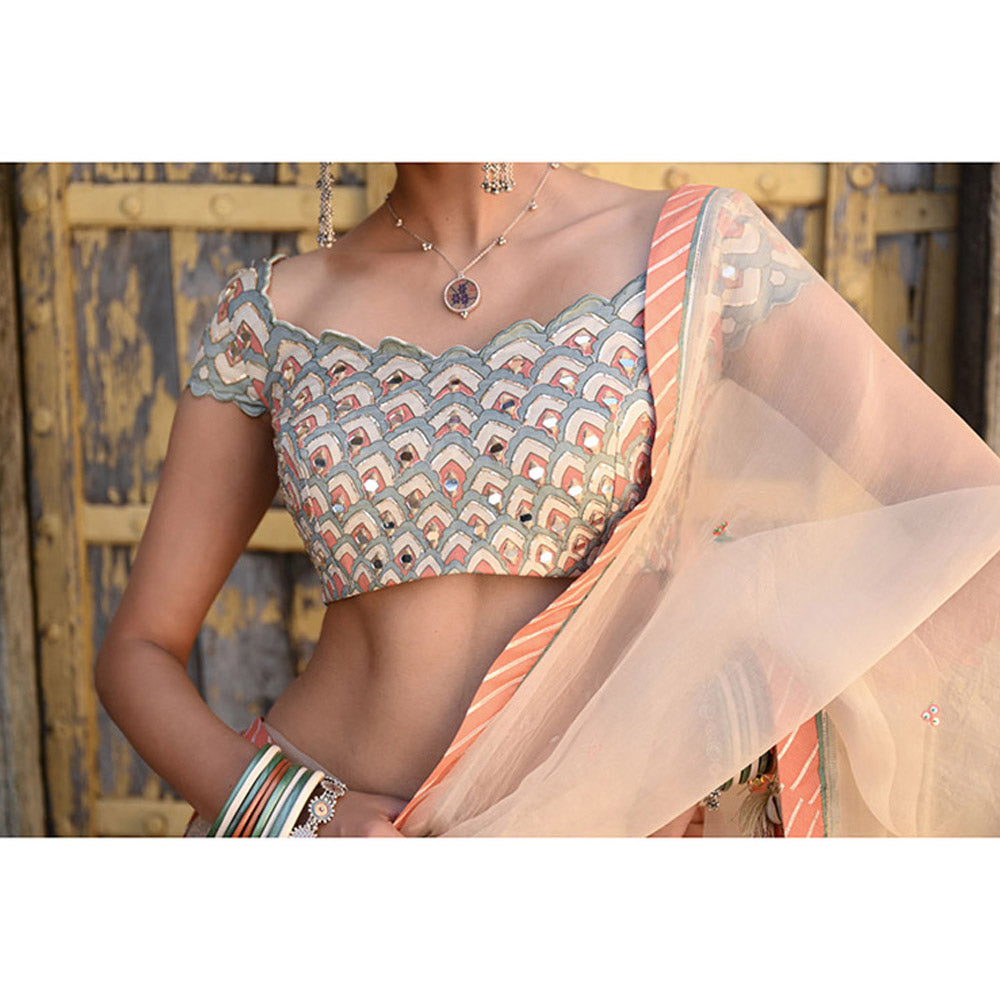 Baise Gaba Raas Mirror Work Blouse with Lehenga and Dupatta (Set of 3)