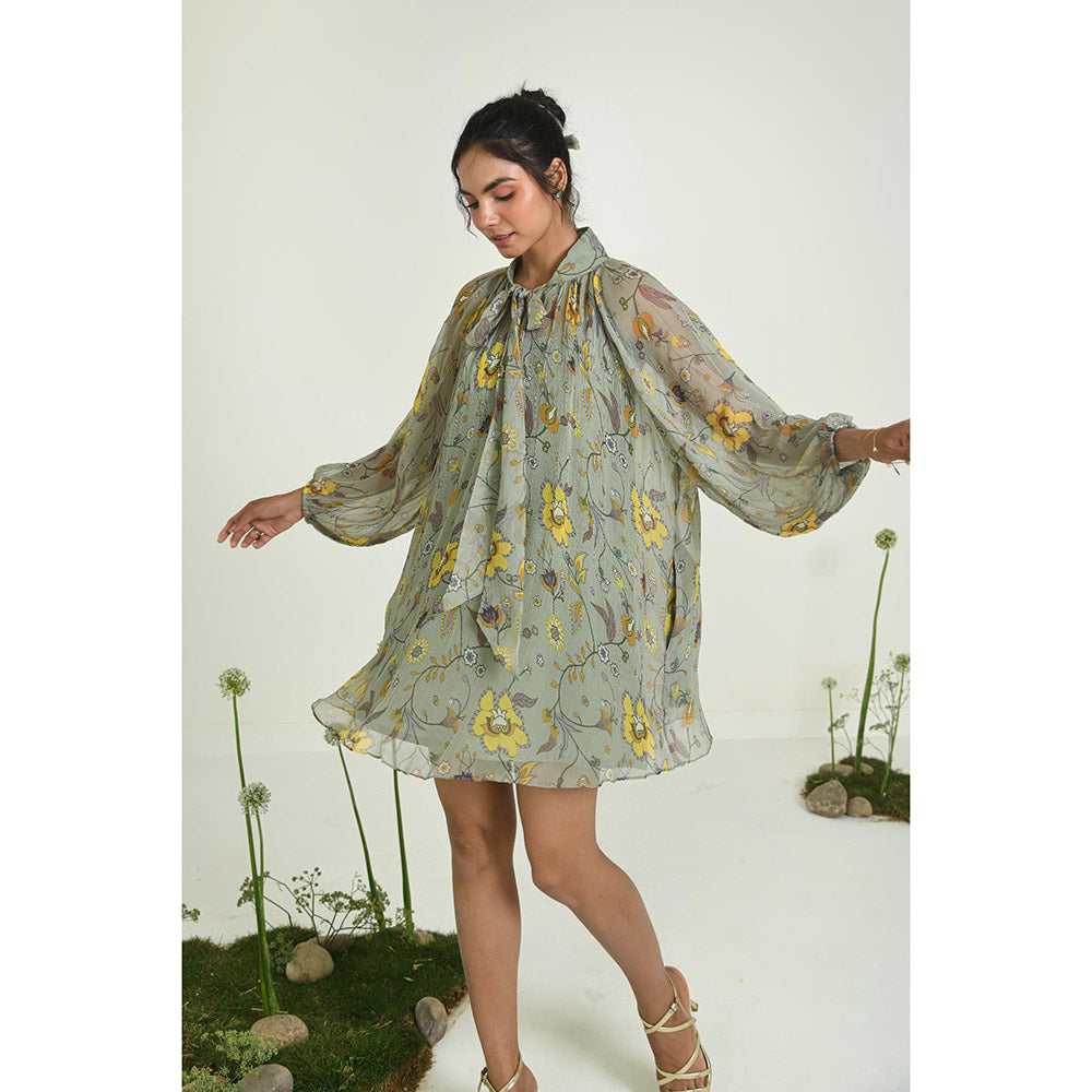 Baise Gaba Green Wildflower Dress With Slip (Set of 2)