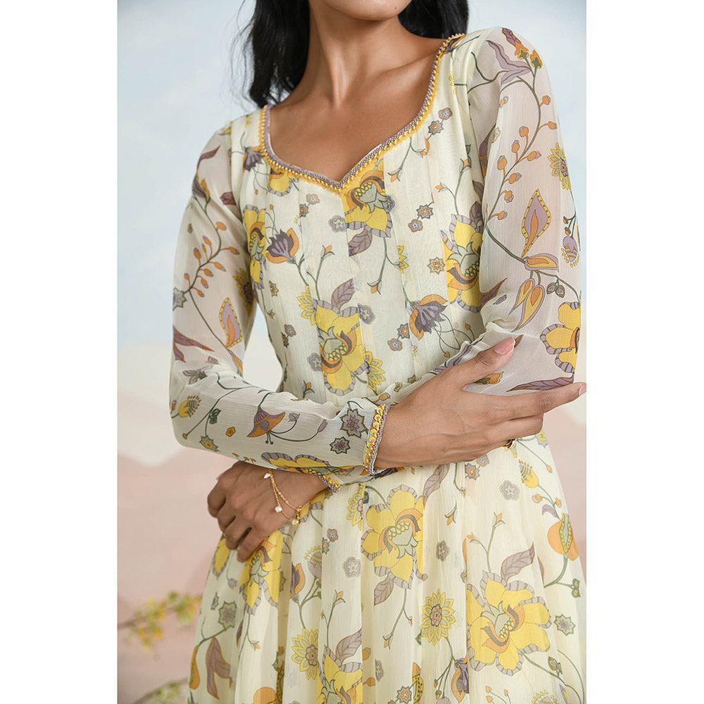 Baise Gaba Orlina Cream Anarkali Kurta with Pant and Dupatta