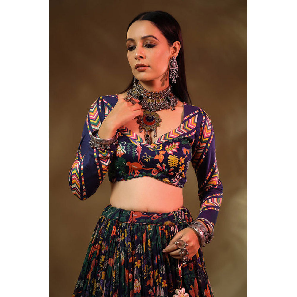 Baise Gaba Kudrat Blue Lehenga with Blouse and Dupatta
