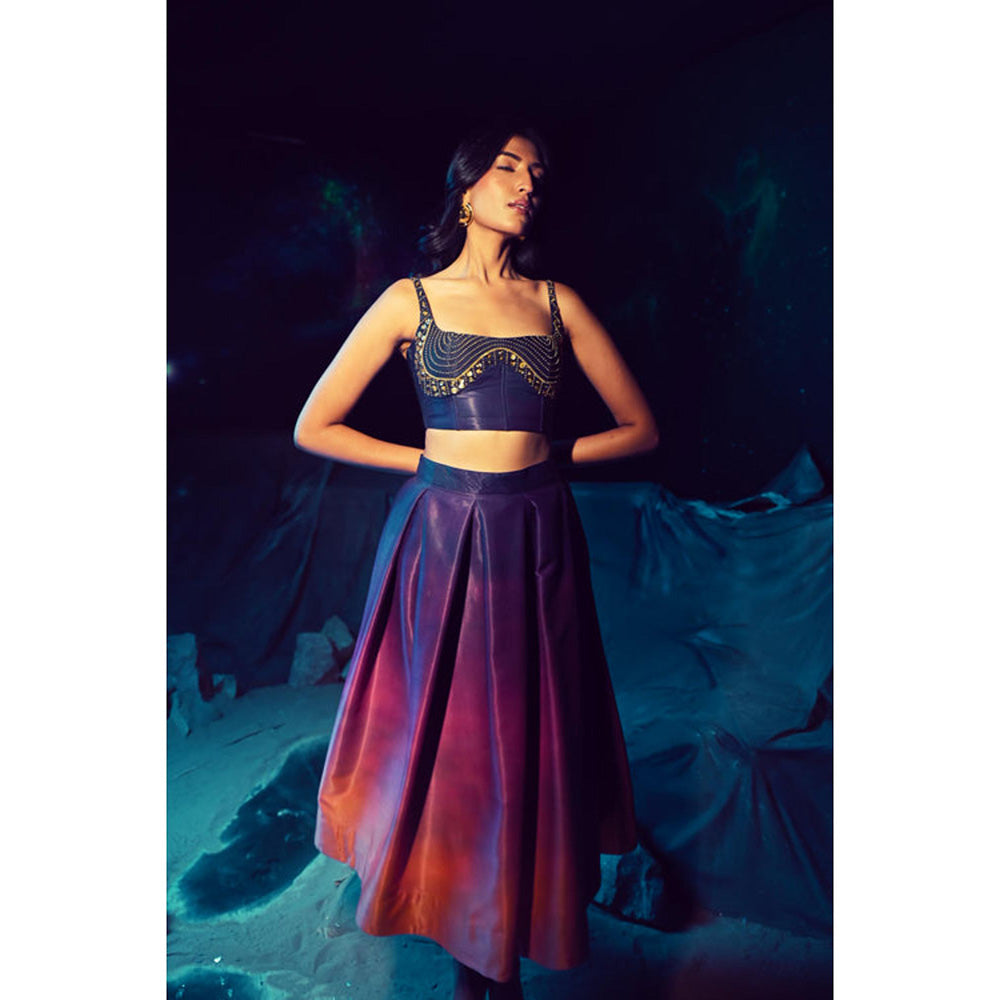 Baise Gaba Purple Satin Embellished/Sequined Square Neck Sleeveless Blouse