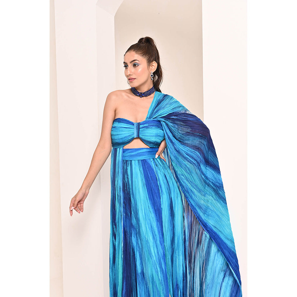 Bani Khurana Blue Printed Drape Maxi Dress