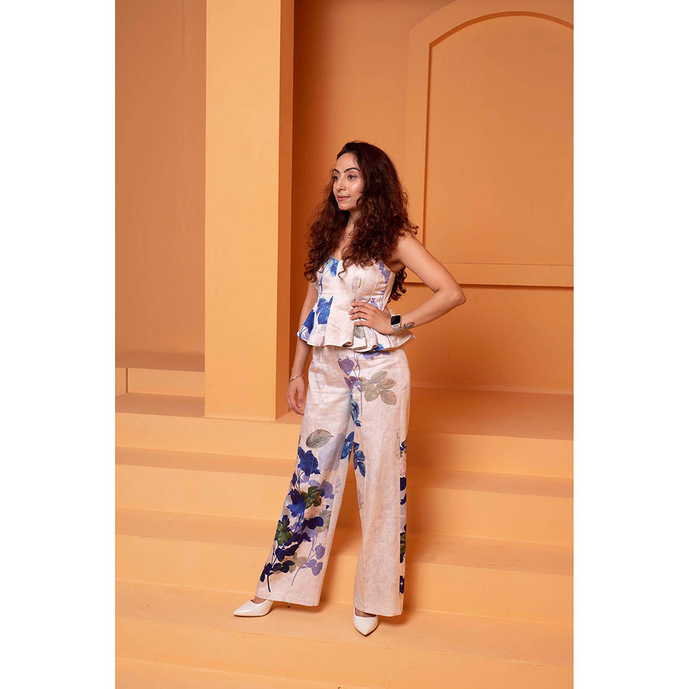 Bani Khurana Beige Floral Print Corset Fit Co-Ord (Set of 2)