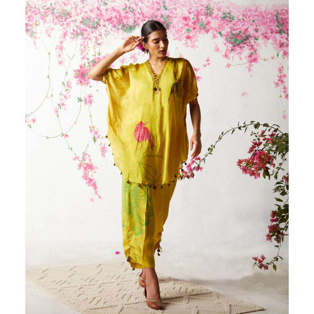 Basil Leaf Yellow Kaftan with Pant and Inner (Set of 3)
