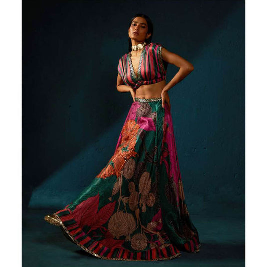 Basil Leaf Bottle Multi-Color Lehenga with Blouse and Dupatta (Set of 3)