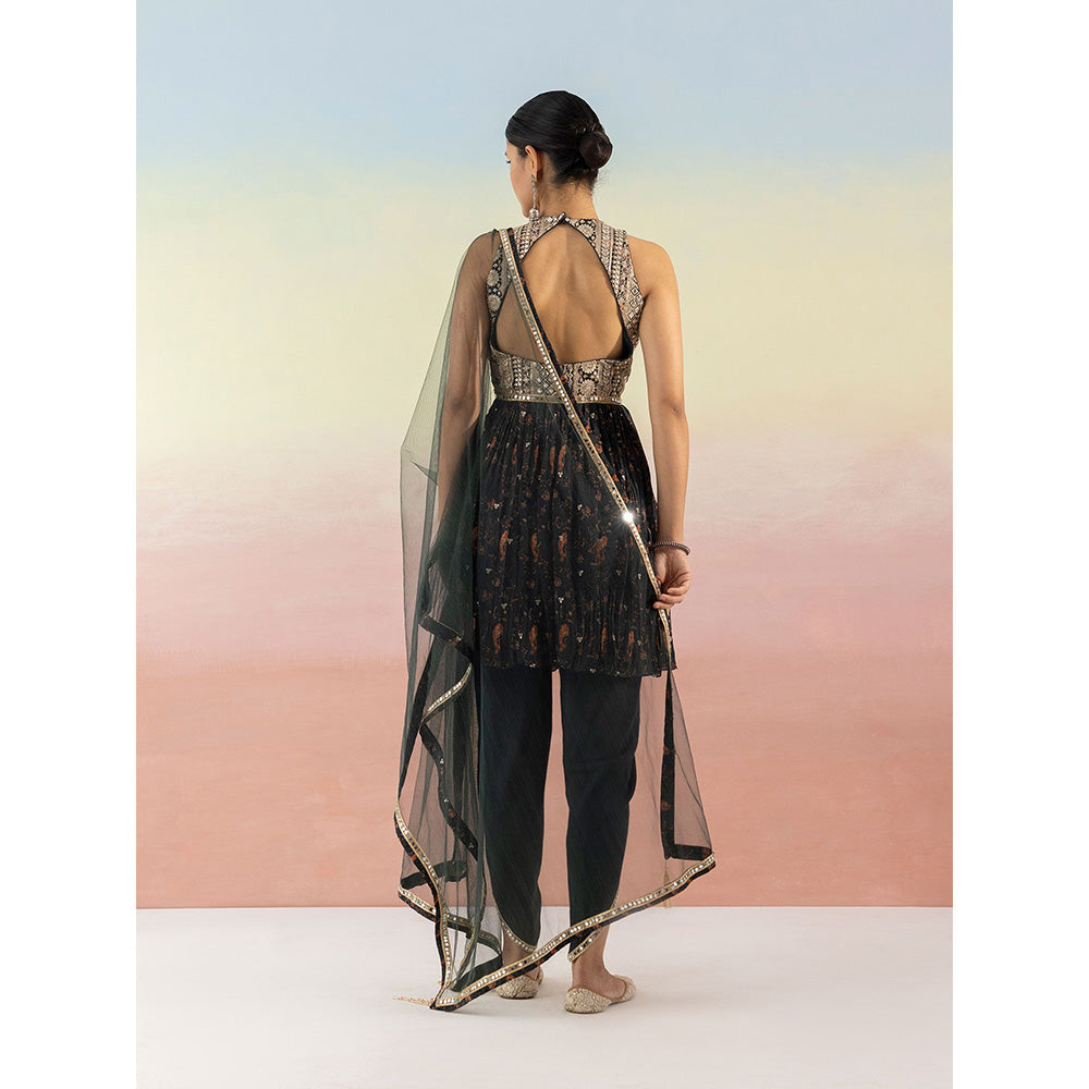 Basanti Kapde aur Koffee Black Embroidered Kurta Dhoti with Dupatta (Set of 3)