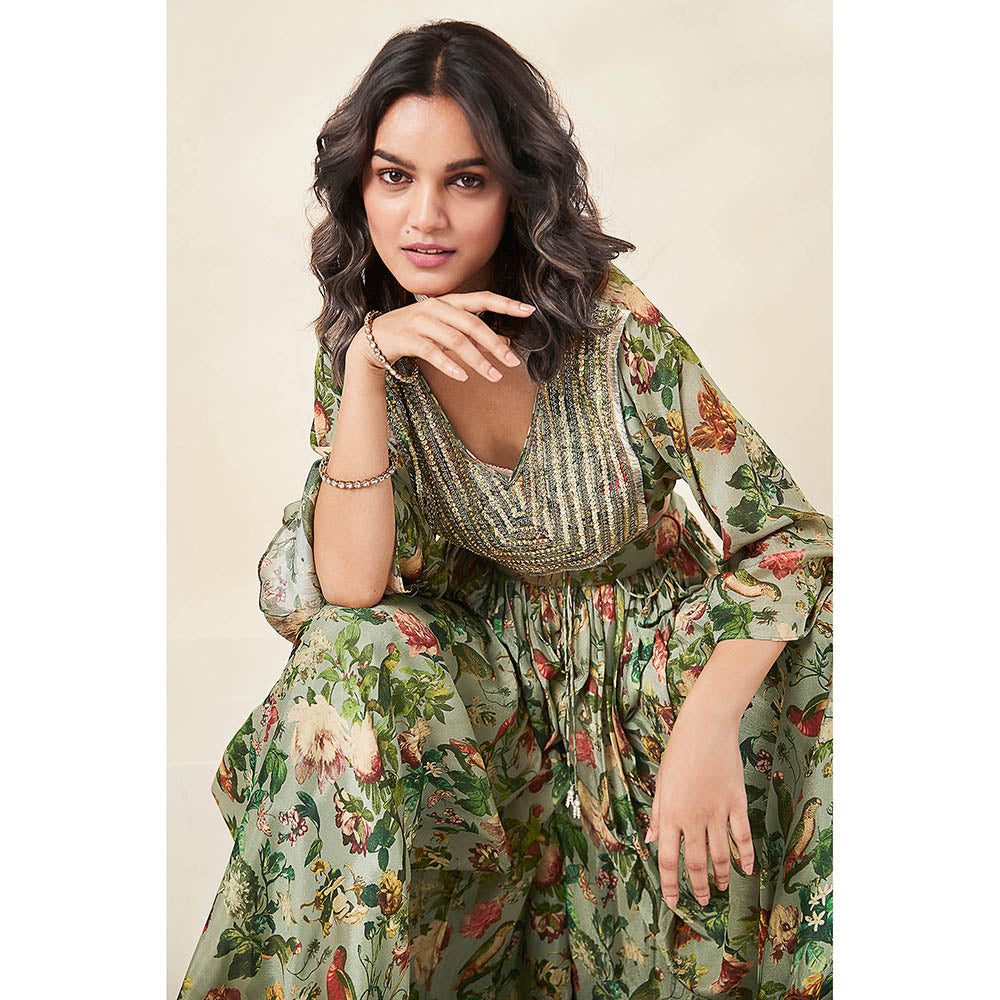 Basanti Kapde aur Koffee Green Contemporary Top with Sharara (Set of 2)
