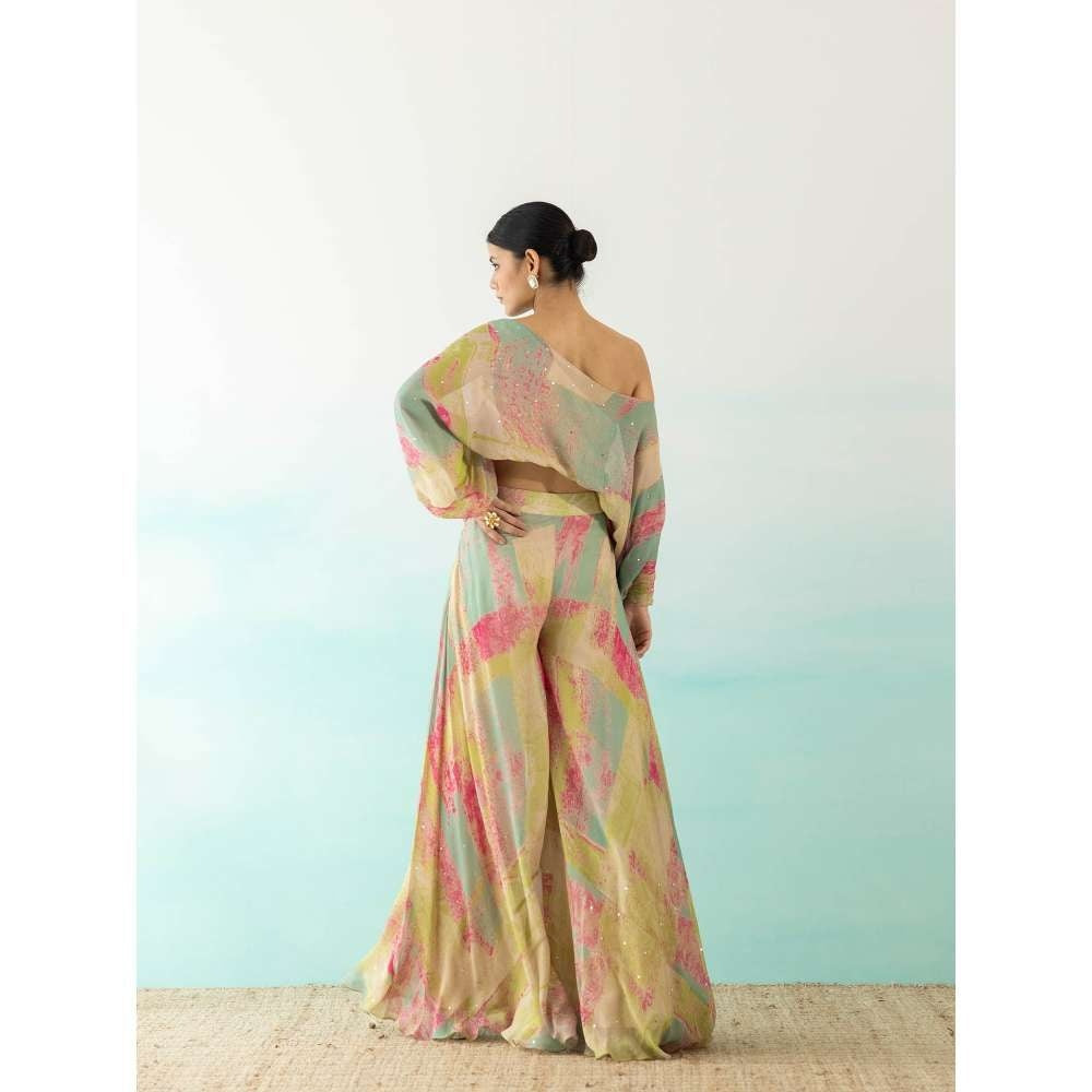 Basanti Kapde aur Koffee Beige One Shoulder Crop Top and Palazzo (Set of 2)