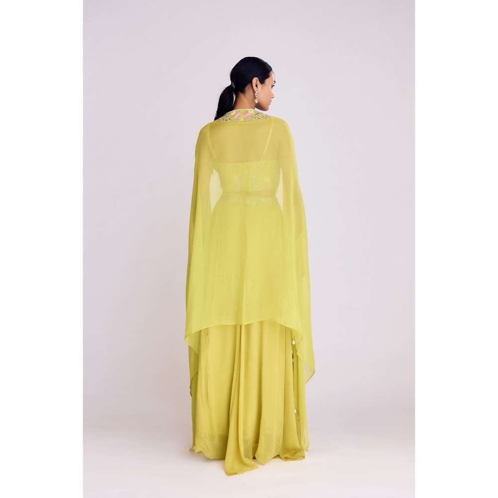 Basanti Kapde aur Koffee Green Georgette Lehenga with Blouse and Cape (Set of 3)