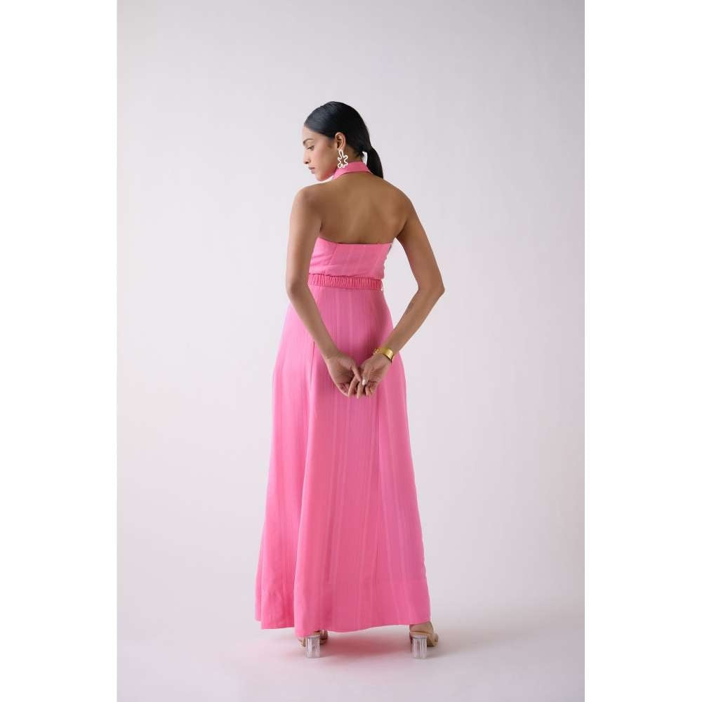 Basanti Kapde aur Koffee Pink Shanley Lace Dress with Belt (Set of 2)