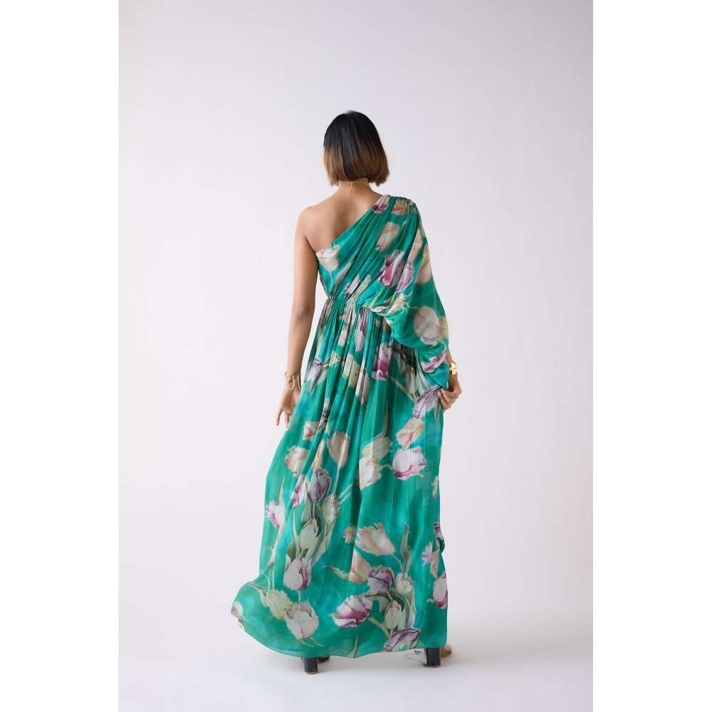 Basanti Kapde aur Koffee Green Muslin Floral Dress