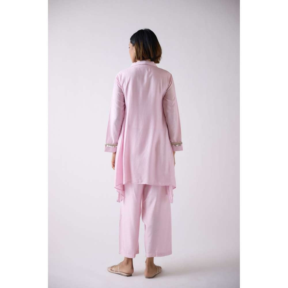 Basanti Kapde aur Koffee Pink Cotton Silk Co-Ord With Mala (Set of 3)