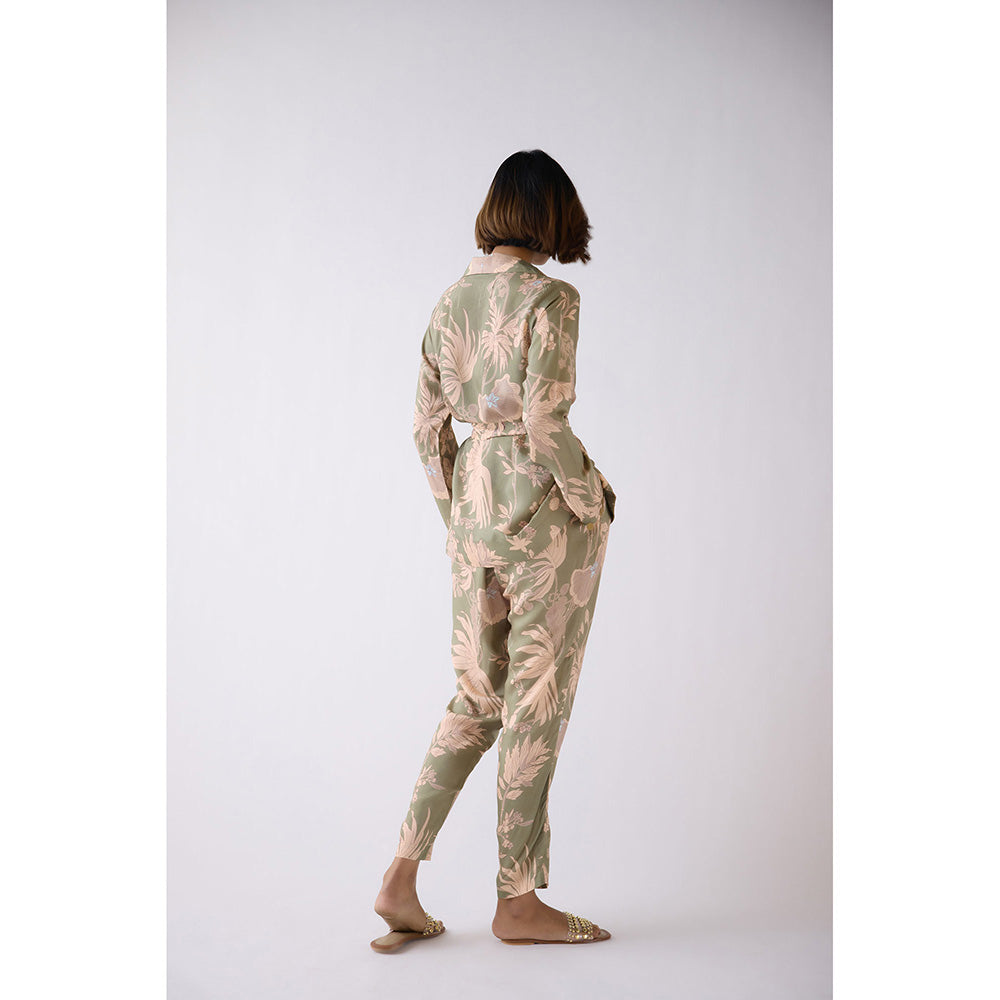 Basanti Kapde aur Koffee Green Floral Print Co-Ord (Set of 4)