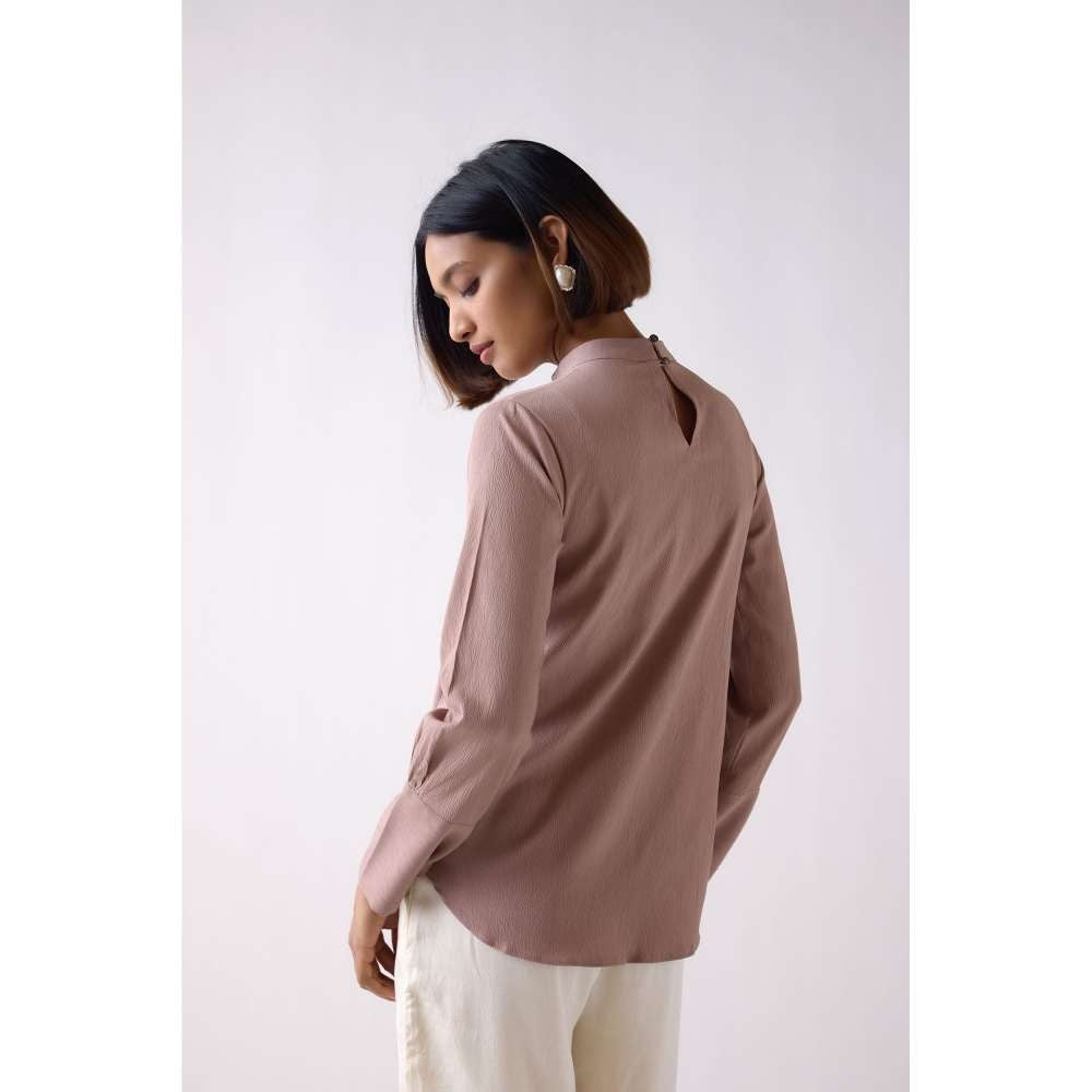 Basanti Kapde aur Koffee Mouse Crushed Cotton Ruffle Taupe Top