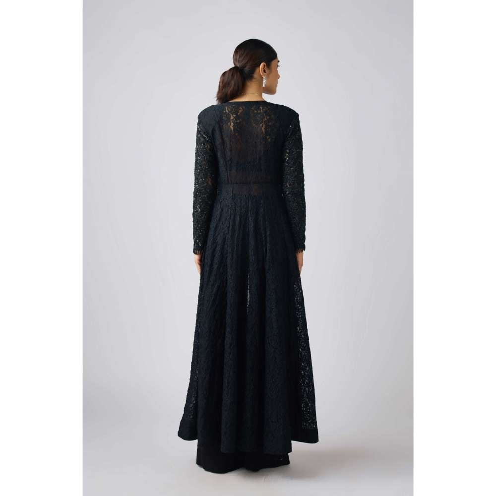 Basanti Kapde aur Koffee Black Georgette Embroidered Jacket with Blouse and Palazzo (Set of 3)