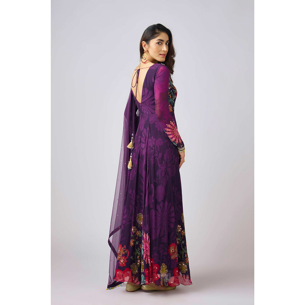 Basanti Kapde aur Koffee Purple Georgette Embroidered Anarkali (Set of 2)